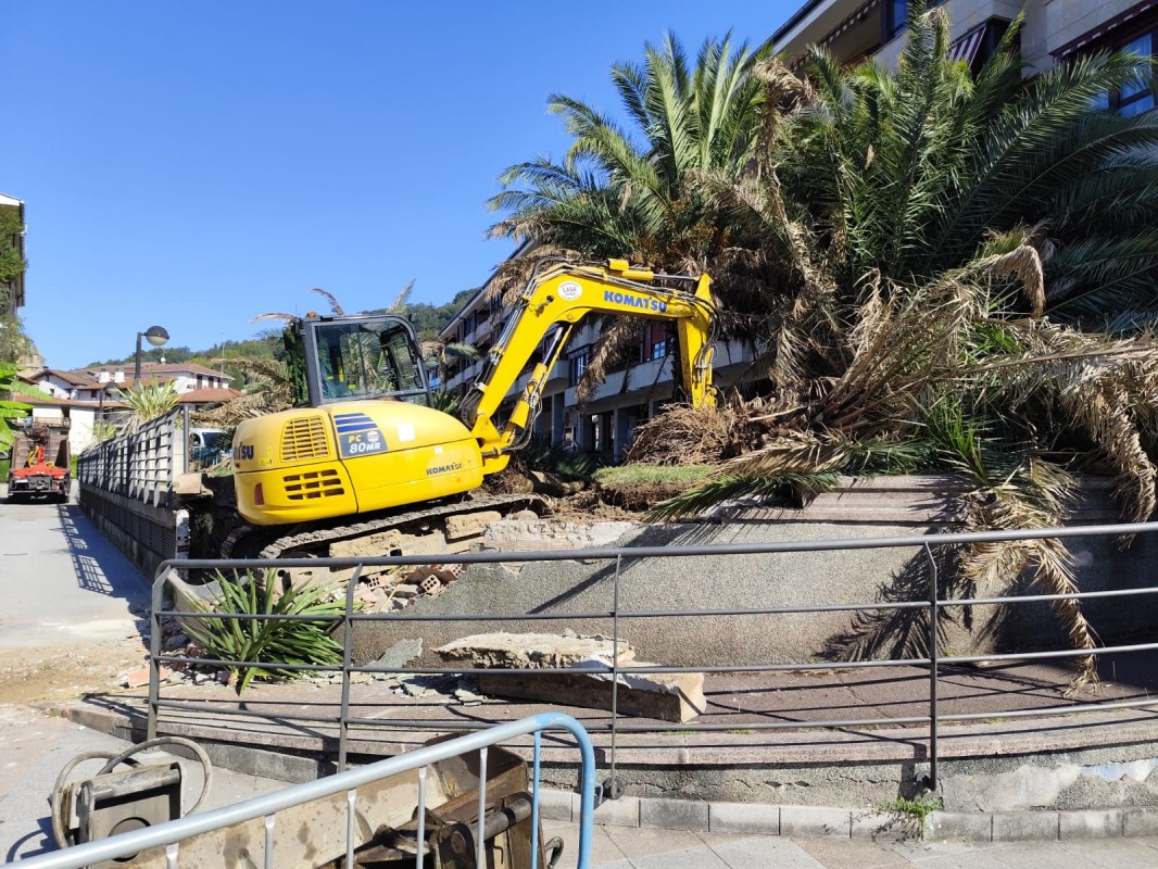 Euskal Herria plazako palmondoak kendu dira azpiko aparkalekuko hezetasun arazo larriengatik